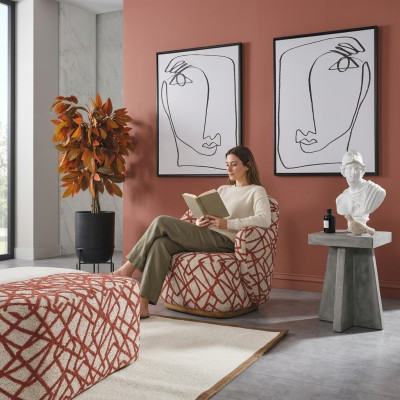 Armchair Wingback Chair Modern Fabric Living Room Polyester Orange Design