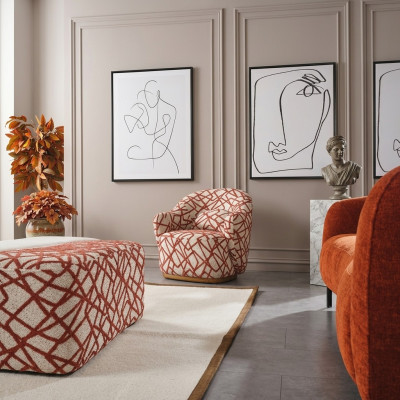 Armchair Wingback Chair Modern Fabric Living Room Polyester Orange Design