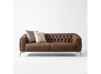 Chesterfield four-seater sofa, 4-seater, seat polyester, brown faux leather