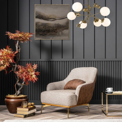 Armchair Wingback Modern Fabric Living Room Polyester Gray Design Seat