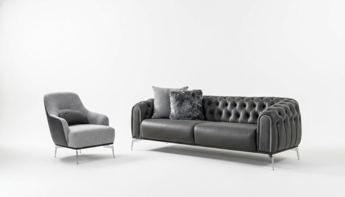 Chesterfield Suite Sofa 4-Seater Armchair Four-Seater Imitation Leather Black