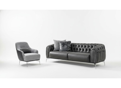 Chesterfield Suite Sofa 4-Seater Armchair Four-Seater Imitation Leather Black