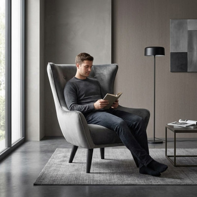 Armchair Wingback Chair Fabric Living Room Polyester Design Gray Modern Seat