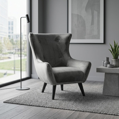 Armchair Wingback Chair Fabric Living Room Polyester Design Gray Modern Seat