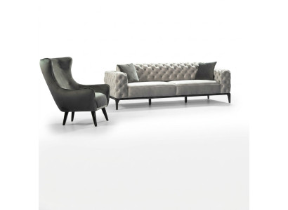 Chesterfield Sofa Set Sofa 3+1 Seater Fabric Gray Luxury Sofas White