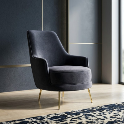 Armchair Wingback Armchair Cocktail Chair Fabric Living Room Polyester Grey Seat