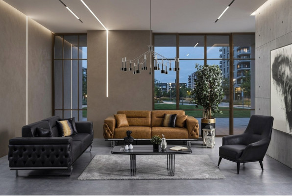 Chesterfield Sofa Set Sofa 431 Seater Faux Leather Sofas Black