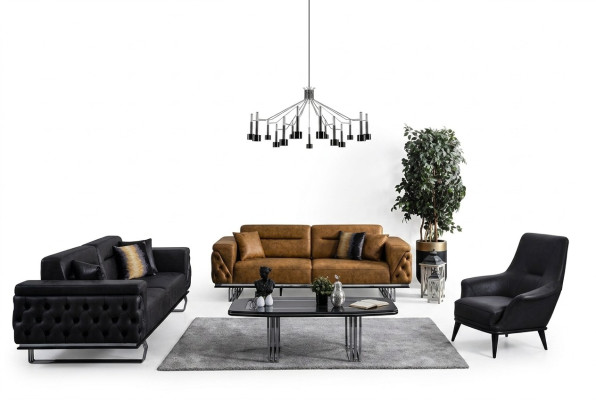 Chesterfield Sofa Set Sofa 431 Seater Faux Leather Sofas Black