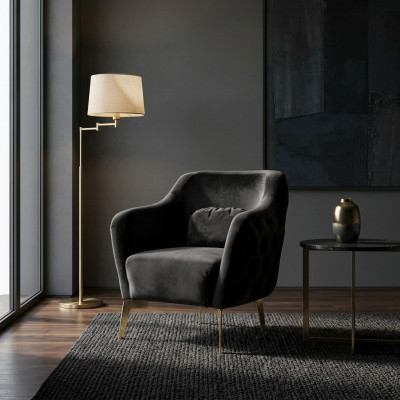 Chesterfield Wing Chair Fabric Living Room Polyester Black