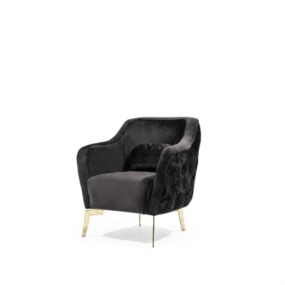 Chesterfield Wing Chair Fabric Living Room Polyester Black