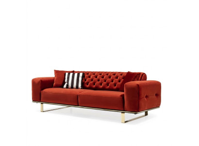 Three-seater Chesterfield Sofa 3-seater Sofas Red Fabric Living Room Luxury