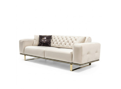 Three-seater Chesterfield sofa, 3-seater sofas, white fabric, living room, luxury