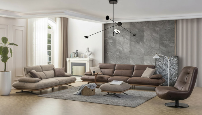 Sofa set Sofa 4+3+1 seater armchair luxury faux leather brown group