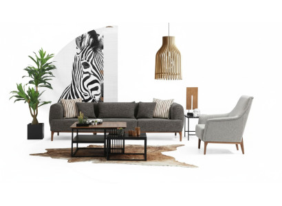 Three-seater sofa set modern armchair fabric gray living room set