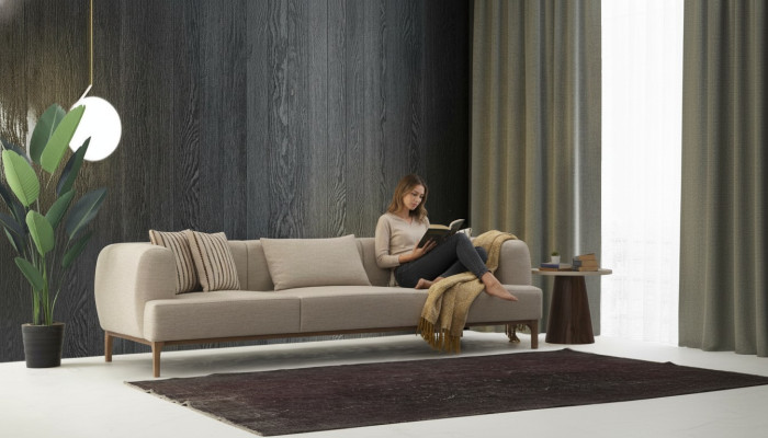Three-seater sofa, 3-seater sofas, beige fabric, modern living room, luxury, new.