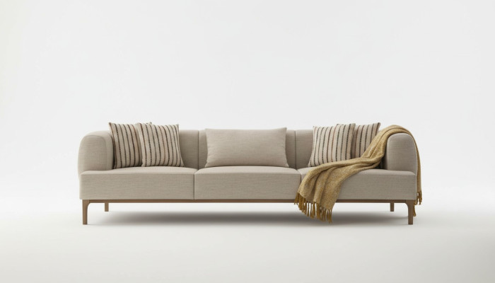 Three-seater sofa, 3-seater sofas, beige fabric, modern living room, luxury, new.