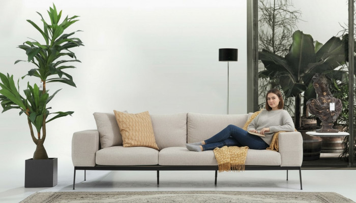 Three-seater sofa 3-seater sofas beige fabric living room luxury modern new