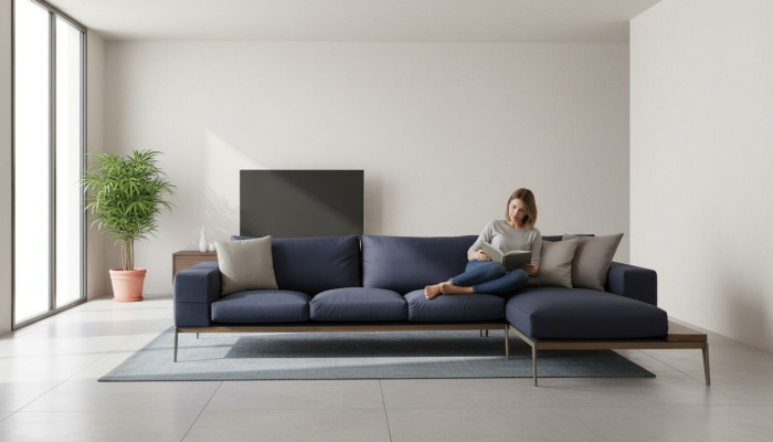 L-shaped sectional sofa living room gray modern fabric sofas seat design