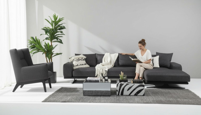 L-shaped corner sofa armchair gray modern fabric sofa for living room.