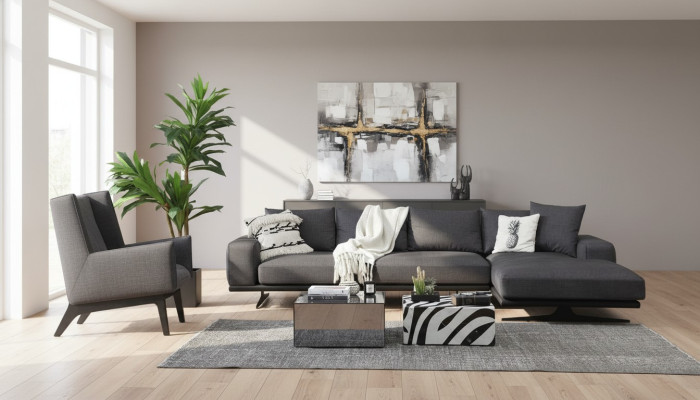 L-shaped corner sofa armchair gray modern fabric sofa for living room.