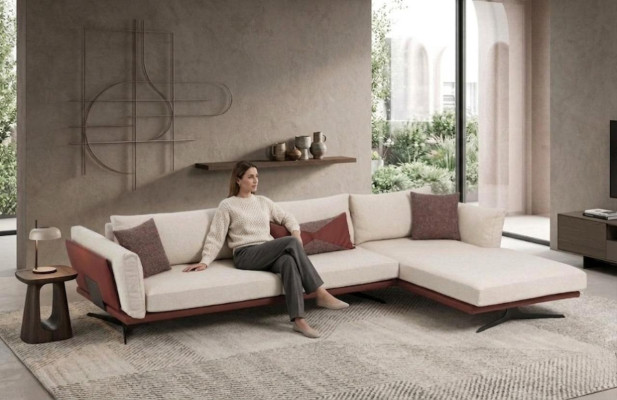 L-shaped sectional sofa beige modern fabric design living room sofa polyester