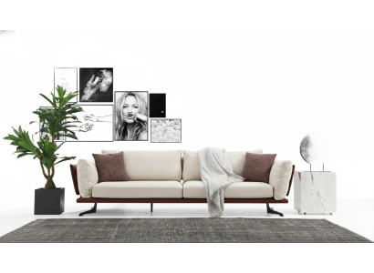 Four-seater sofa, 4-seater, fabric beige, modern design, luxury living room