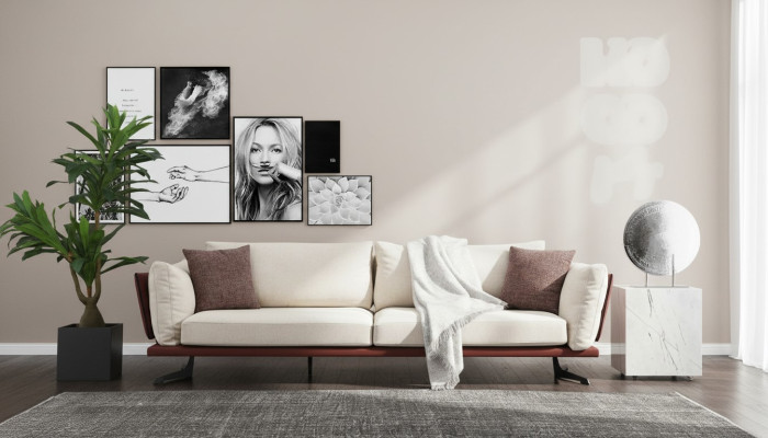 Two-seater sofa 2-seater fabric beige modern design living room luxury