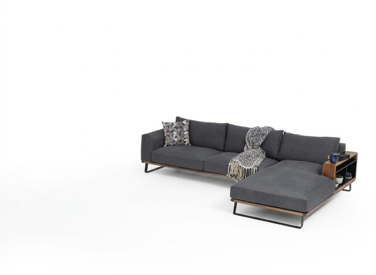 L-shaped sectional sofa gray modern fabric design living room polyester