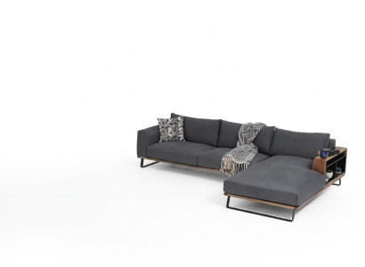 L-shaped sectional sofa gray modern fabric design living room polyester