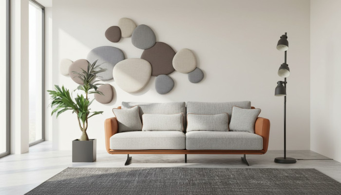 Three-seater sofa, 3-seater fabric, orange modern design, living room gray