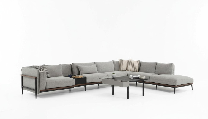 Sectional Sofa L-Shape Sofa Grey Modern Fabric Design Living Room Polyester XXL