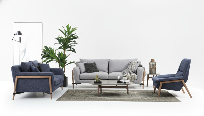 Complete sofa set 3-2-1 seater fabric set blue