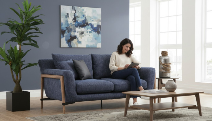 Four-seater Sofa 4-Seater Fabric Sofas Modern Design Living Room Blue