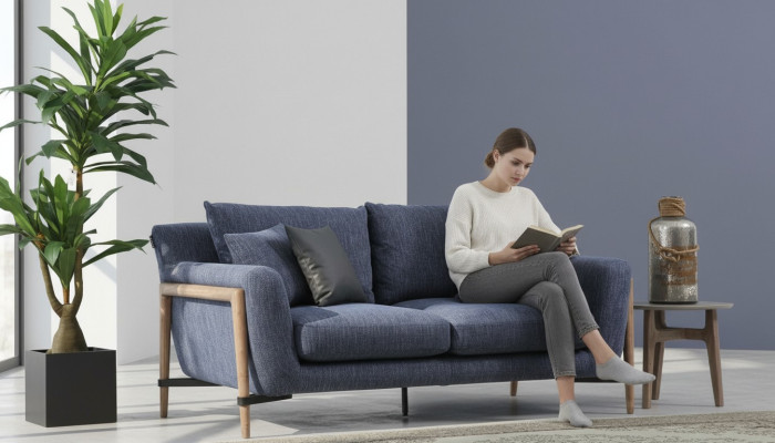 Two-seater Sofa 2-Seater Fabric Sofas Modern Design Living Room Blue