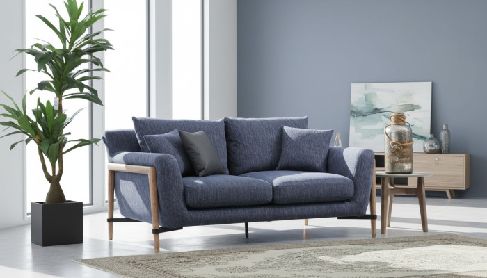 Two-seater Sofa 2-Seater Fabric Sofas Modern Design Living Room Blue