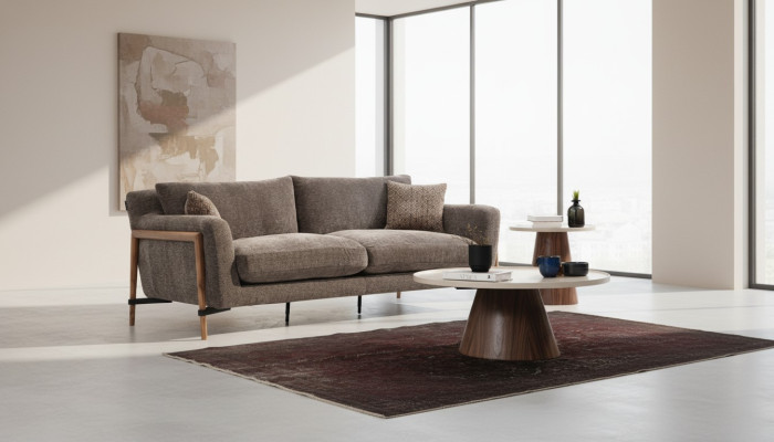 Four-seater sofa, 4-seater fabric sofas, modern design, living room, gray