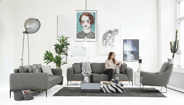 Sofa set 221 two-seater sofa modern fabric set gray group living room
