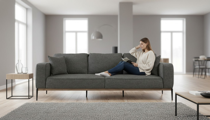 Three-seater sofa 3-seater fabric modern sofa design living room gray