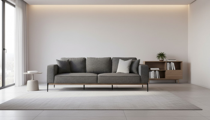 Three-seater sofa 3-seater fabric modern sofa design living room gray