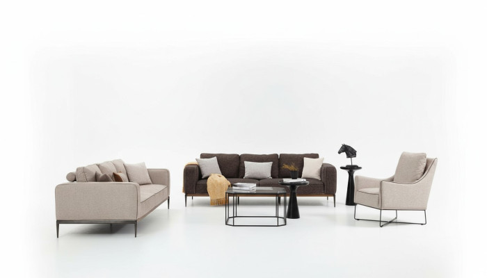 Sofa Suite 431 Three-Seater Sofa Suite Beige Sofa Armchair Modern Set