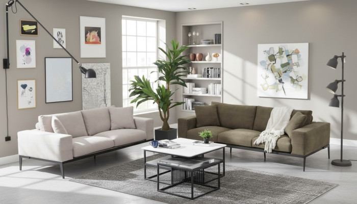3-Piece Sofa Set 3 Seater Sofa Set Grey Sofas Modern Group Set New