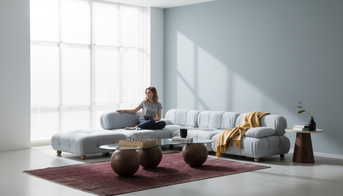 Corner sofa fabric living room sofas corner gray modern polyester design