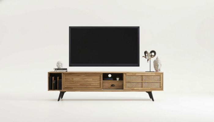 TV stand, RTV lowboard, coffee table, brown wood, modern living room set