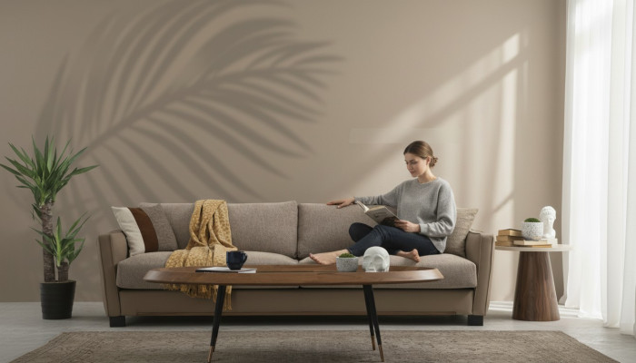 Sofa 4 seater four-seater modern fabric beige sofas design living room