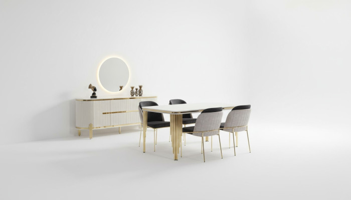 Luxury Dining Room Set Dining Group Dining Table Chair Set 6-piece Gold White