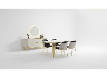 Luxury Dining Room Set Dining Group Dining Table Chair Set 6-piece Gold White