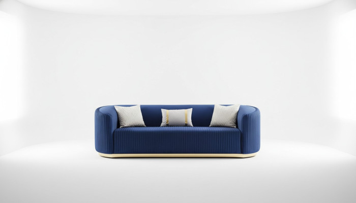 Stainless Steel Three-Seater Luxury Sofa Blue Living Room Furniture Upholstered Sofas Couches