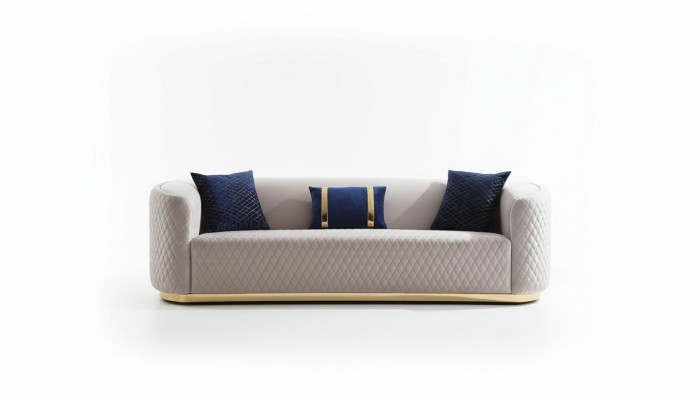 Beige three-seater stainless steel furniture luxury couch sofas design living room furniture