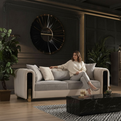 White Three-Seater Luxury Couch Modern Stainless Steel Design Living Room Furniture