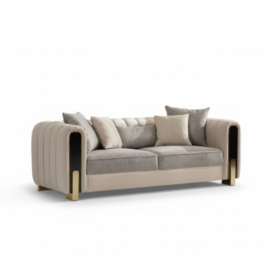 White Three-Seater Luxury Couch Modern Stainless Steel Design Living Room Furniture